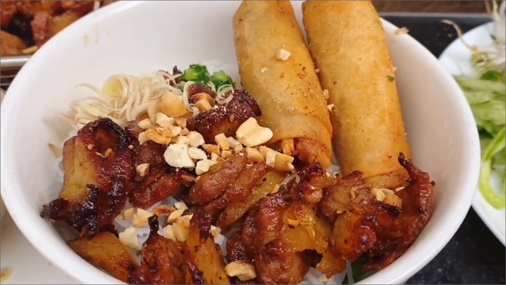 Grilled Port and Spring Rolls Vermicelli